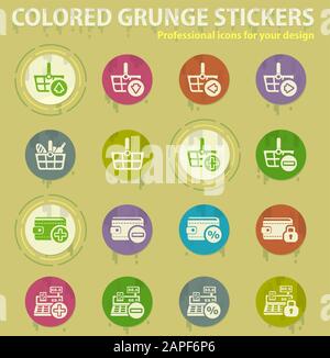 e-commerce colored grunge icons Stock Vector