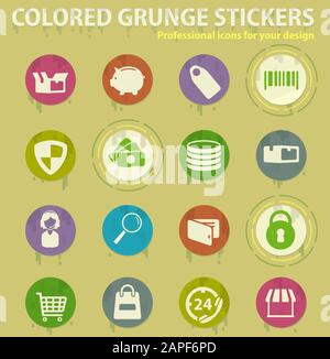 e-commerce colored grunge icons Stock Vector