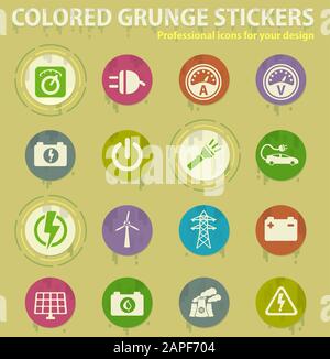 Electricity colored grunge icons Stock Vector