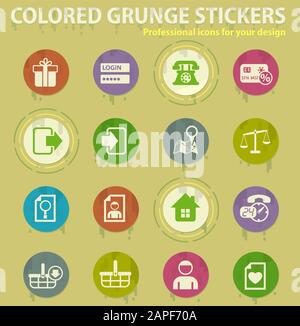 e-commerce interface colored grunge icons Stock Vector