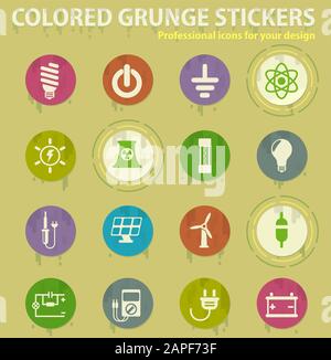 Electricity colored grunge icons Stock Vector