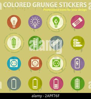 Electricity colored grunge icons Stock Vector