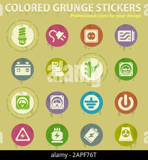 Electricity colored grunge icons Stock Vector