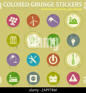 Electricity colored grunge icons Stock Vector