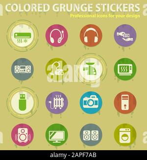 Electronics supermarket colored grunge icons Stock Vector