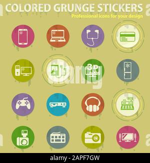 Electronics supermarket colored grunge icons Stock Vector
