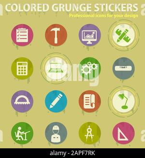 engineering colored grunge icons Stock Vector