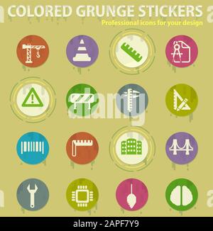 engineering colored grunge icons Stock Vector