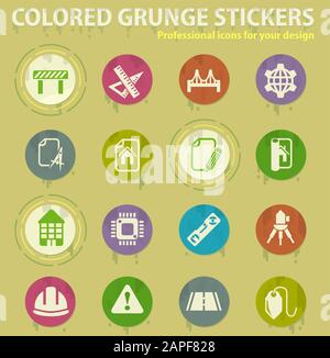 engineering colored grunge icons Stock Vector