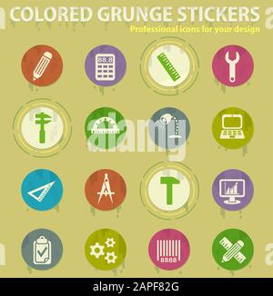 engineering colored grunge icons Stock Vector