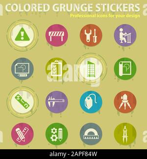 engineering colored grunge icons Stock Vector