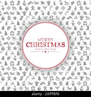 merry christmas and happy new year greetings on background consists of typical christmas icons Stock Vector