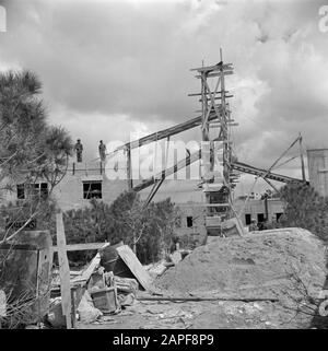 Israel 1948-1949: Haifa Description: Construction site at the Karmelberg Date: 1948 Location: Haifa, Israel, Carmel Keywords: construction activities, construction workers, new construction, sand Stock Photo