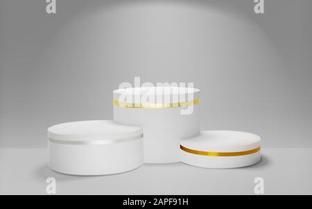 White winners podium 3D render. Awarding of winners of sports competitions. Round realistic pedestal. Vector Stock Vector