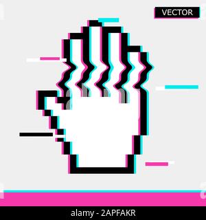Black pixel glitch mouse hand and arrow cursor icon sign set flat style ...