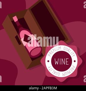 wine premium quality poster with bottle in box Stock Vector