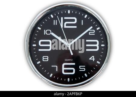 black wall clock isolated on the white background Stock Photo
