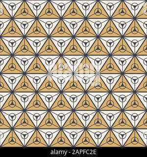 Abstract seamless pattern of triangles divided into three equal parts with a circles inside. Repeating geometric tiles. Modern stylish texture. Vector Stock Vector