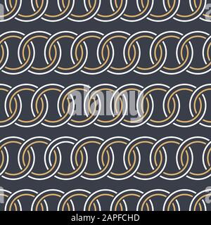 Abstract seamless circles chain pattern. Decorative geometric interlaced horizontal lines. Repeating round shapes. Vector color background. Stock Vector