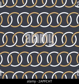 Abstract seamless circles chain pattern. Decorative geometric interlaced horizontal lines. Repeating round shapes. Vector color background. Stock Vector