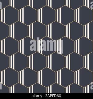 Abstract seamless geometric pattern of hexagons with vertical stripes inside. Fashion geometrical pattern. For fashion textile, cloth, backgrounds. Stock Vector