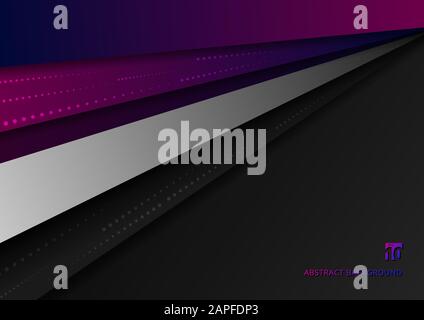Abstract pink and blue geometric overlapping dimension layers on black background. dots halftone elements texture decoration. Vector illustration Stock Vector