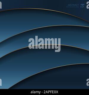 Abstract gold curve stripes line layers on dark blue gradient background. Luxury style. Vector illustration Stock Vector