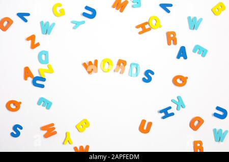 Colorful letters and letters spelled Word on white background, learning or study concept Stock Photo