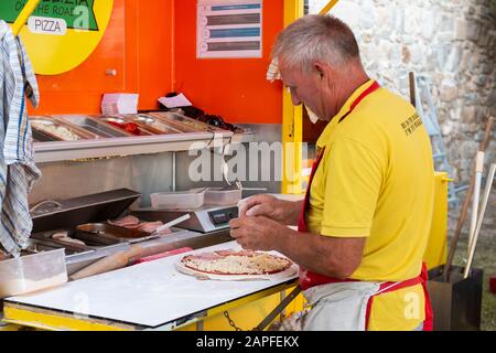 FARO, PORTUGAL: 5th SEPTEMBER, 2019 - Food area with diversity of vendors in Festival F, a big music festival on the city of Faro, Portugal. Stock Photo