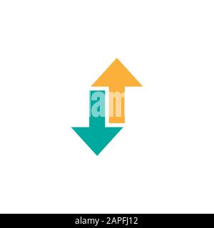 Flip Vertical vector icon. Two blue opposite sharp arrows isolated on white. Flat icon. Exchange icon. Good for web and software interfaces. Flip flop Stock Vector