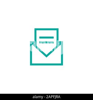 Opened letter, mail or message. Vector flat illustration. Blue line squared flat icon isolated on white. Stock Vector