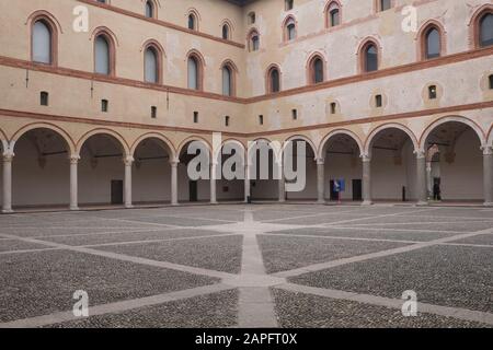 Courtyard inside Sforza castle in milan italy Stock Photo
