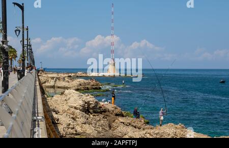 Beirut, Lebanon - one of the most famous spot of Beirut, the Corniche is a lovely place for a stroll or jogging. Here in particular the AUB beach Stock Photo