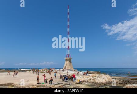 Beirut, Lebanon - one of the most famous spot of Beirut, the Corniche is a lovely place for a stroll or jogging. Here in particular the AUB beach Stock Photo