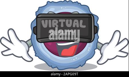Trendy lymphocyte cell character wearing Virtual reality headset Stock Vector