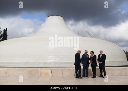 The Prince of Wales (second left) and Chief Rabbi Ephraim Mirvis (right) during a visit to the Shrine of the Book at the Israel Museum in Jerusalem on the first day of his visit to Israel and the occupied Palestinian territories. Stock Photo