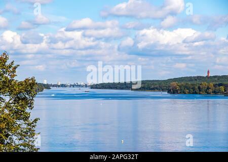 Autumn view of Wannsee lake in Berlin, Germany. Wannsee (or Grosser Wannsee) is a bight of the Havel river near the locality of Wannsee and Nikolassee Stock Photo