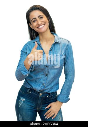 Laughing latin american mature woman in casual clothes isolated on white background for cut out Stock Photo