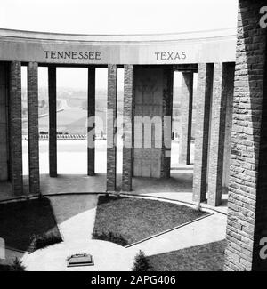 Mémorial du Mardasson, the USA War memorial in Bastogne, Belgium Description: Center of the monument of the architect Georges Dedoyard; at the architraves the names of the states Tennessee and Texas Date: 1956 Location : Bastogne, Belgium Keywords: monuments Stock Photo