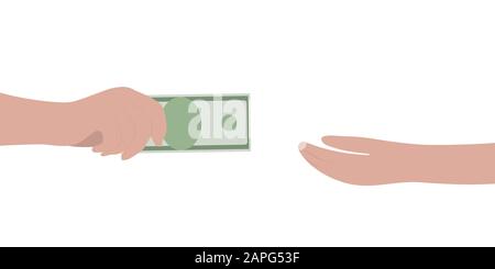 Cash in hand isolated on a white background. Cartoon flat money design, vector illustration Stock Vector