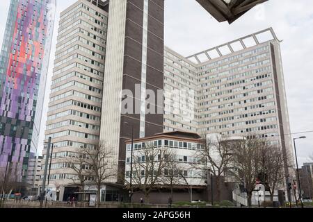 An exterior of Lunar House, the headquarters of 'UK Visas and Immigration', a division of the Home Office on Wellesley Road, Croydon, on 20th January 2020, in Croydon, London, England. Lunar House was completed in 1970, inspired by the landing of Apollo 11 on the Moon in 1969. Stock Photo