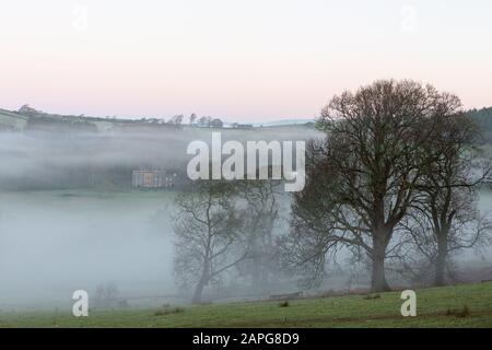 Near Aberystwyth, Ceredigion, Wales, UK. 23rd January 2020 UK Weather: Nanteos Mansion surrounded by the morning fog on the outskirts of Aberystwyth in mid Wales. © Ian Jones/Alamy Live News Stock Photo