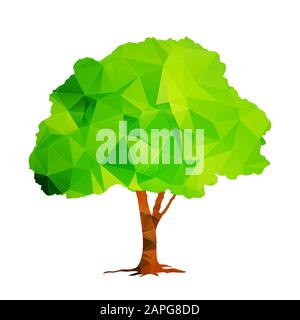 Green polygonal tree isolated on white background vector Stock Vector