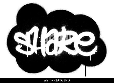 graffiti sprayed white share word in a black cloud Stock Vector