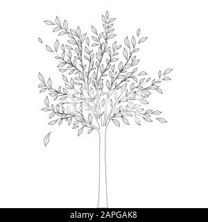 Tree with leaves outline on white background vector Stock Vector