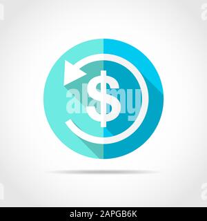 White back cash sign in flat design with long shadow. Vector illustration. Simple back cash icon on blue round button. Stock Vector