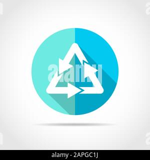 White recycling sign in flat design with long shadow. Vector illustration. Simple recycling icon on blue round button. Stock Vector