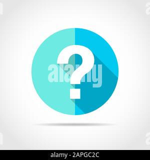White question mark in flat design with long shadow. Vector illustration. Simple question mark icon on blue round button. Stock Vector