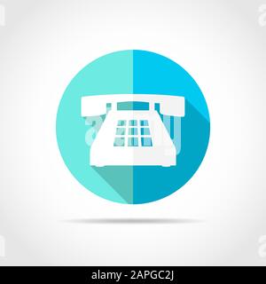 White phone in flat design with long shadow. Vector illustration. Simple phone icon on blue round button. Stock Vector