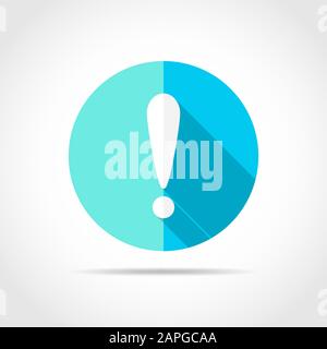 White exclamation point in flat design with long shadow. Vector illustration. Simple exclamation point on blue round button. Stock Vector